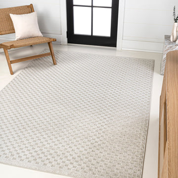 Finn High-Low Modern Minimalist Checkered Monotone Indoor/Outdoor Area Rug